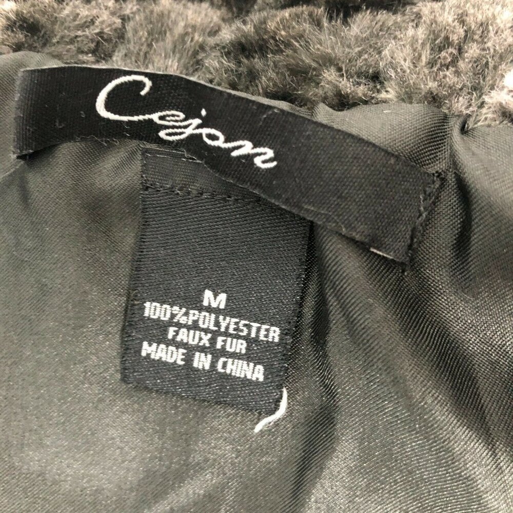 Cejon Faux Fur Vest Womens M Gray Black Hook n Loop High Collar Lined Pockets - Picture 7 of 10